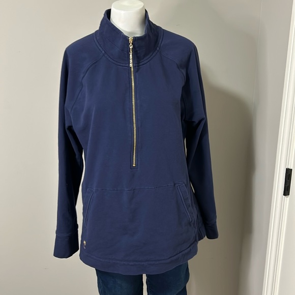 LILLY PULITZER Skipper Solid Popover Navy Blue Sweatshirt Bamboo Zipper Sz XL - Picture 4 of 15